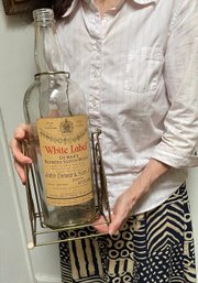 Huge WHITE LABEL Whiskey One Gallon Bottle And Pourer - 1960's