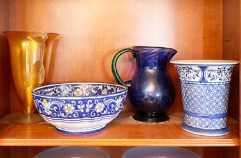 Majolica And Glass Serving Ware