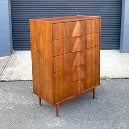 Mid Century Tallboy Dresser With Sculptural Bentwood Pulls