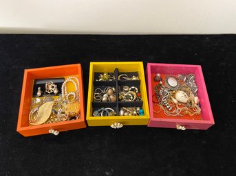 3 Colorful Drawers Of Costume Jewelry