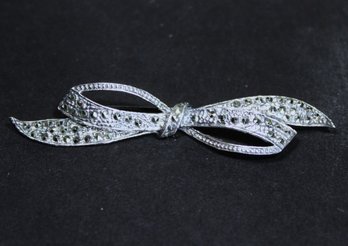 Sterling Silver Bow Formed Brooch In Marcasites