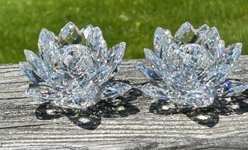 Set Of 2 Swarovski Crystal Lotus Flower Candle Holders 2.5' H X 4' W No Issues