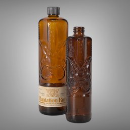 Pair Of Vintage Figural Tiki Rum Bottles