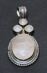 Large Rose Quartz Sterling Silver Pendant 2 1/2' Tall