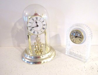 2 Glass Mantle Clocks Princess House & Dome Clock