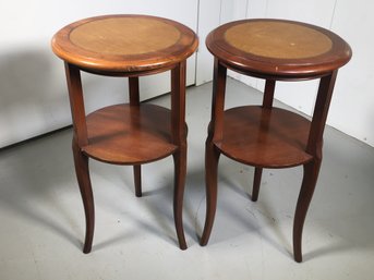 Pair Of Small Vintage Mahogany Leather Top Tables By TOWNSEND Sold By G Fox Co - Cute Little Stands !