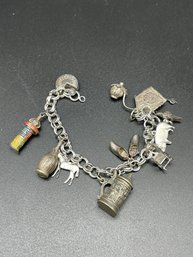 Vintage Silver ? Charms Bracelet With European's Motifs . 7' (b)