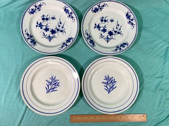 Antique 2 Hand Painted Blue Floral Plates Marked D 3 And 2 Gien France Noir Moutier Plates  9in No Chips