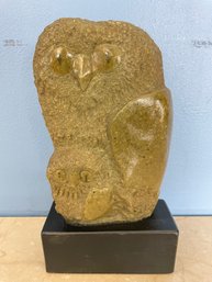 Mid Century Frank Eliscu Soapstone Owl Sculpture Of Mother And Baby
