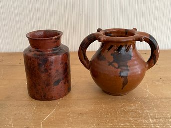 Lot Of 2 New England Redware Ceramic Jugs