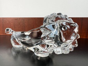 Vintage Mid Century Clear Glass / Crystal Lion Figure / Catchall