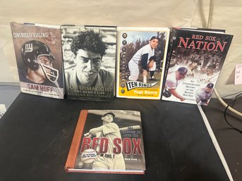 Sam Huff, Ten Rings, Red Sox Nation, Joe DiMaggio The Heros Life, Red Sox David Green Books. LP / C2