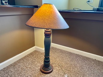 Two Toned Pillar Wood Table Lamp With Simulated Paper Shade