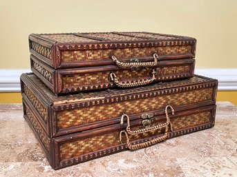 A Set Of Woven Reed Decorative Storage Suitcases