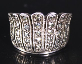 Fancy Scalloped Form Marcasite Ladies Ring Size 6