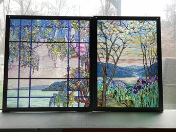 Three Stained Glass Window Panels/widow Decor.