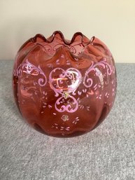 Vintage Fenton Cranberry Glass Rose Bowl Vase