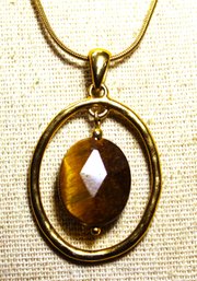 Gold Tone Lia Sofia Necklace W Tiger's Eye Stone Pendant