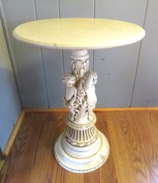 Vtg Cherub Table Marble Top Quartite Plant Stand