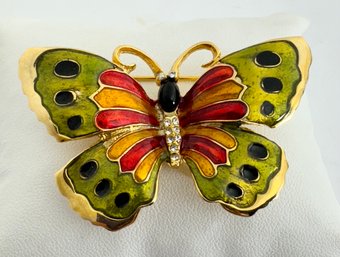 COLORFUL RHINESTONE ENAMEL GOLD-TONE BUTTERFLY BROOCH