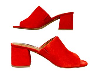 Halogen Suede Mules In Poppy - Size 5.5