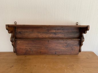 Vintage Hand Carved Wooden Wall Hanging Shelf With Bar Rack