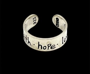 Sterling Silver Faith Hope Love Toe Ring, Size 2.5