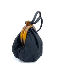 Vintage Black Evening Mini Bag Pouch W/ Apple Juice Bakelite Trim & Snap Closure
