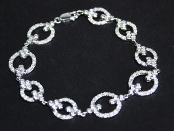 Sterling Silver White Stone Deco Style Link Bracelet 925 Silver