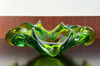 Vintage Mid Century Murano Glass Lime Green Catchall Bowl