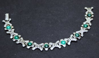 Heavy Sterling Silver Mexican Vintage Bracelet W Malachite Stones