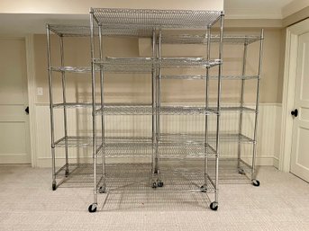 Three Stainless Steel Rolling Shelving Units