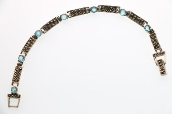 Sterling Silver Blue Stone Marcasite Bracelet