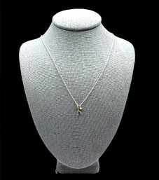 Vintage Sterling Silver Chain With Tiny Wishbone And Bead Pendant