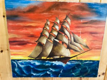 Original Hand Painted By Robert Keller 1972 Acrylic Of A Clipper Ship  Open Water