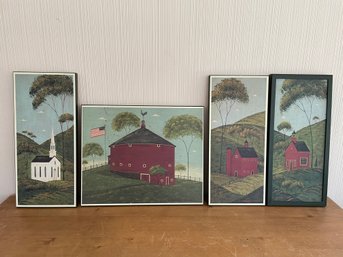 Lot Of Warren Kimble Wall Art Red Barn And Church Folk Art