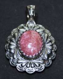 Fine Contemporary Sterling Silver Pendant Having Rose Quartz Stone