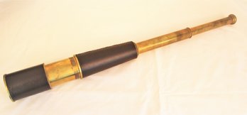 Antique Brass And Leather Three Draw Maritime Telescope