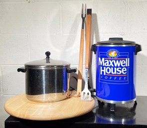 Vintage Kitchen - Coffee Urn, Lazy Susan, And Stock Pot