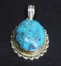 Large Sterling Silver And Turquoise Pendant Marked 925