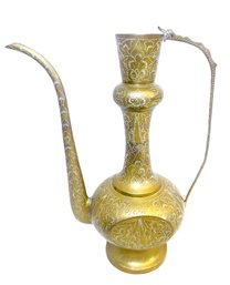 Tall Vintage Middle Eastern Etched Brass Tea Or Coffee Pot