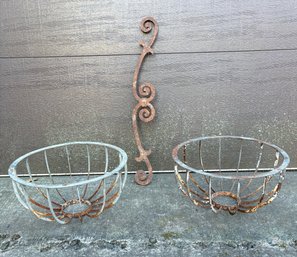 Antique Iron Garden Baskets Plus A Long Ornament