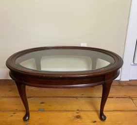 Oval Cherry Beveled Glass Top Coffee Table On Cabriole Legs