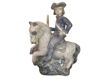 Vintage Inspired Glazed Danish Ceramic Statue - Colonial Soldier On Horseback