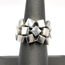 Vintage Solid Sterling Silver Squares Abstract Ring, Size 6.5