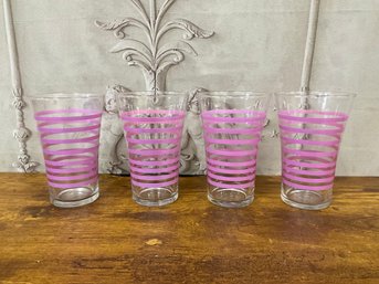 Vintage MCM Libbey Pink Striped Glass Tumblers