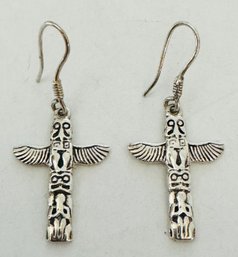 VINTAGE TOTEM POLE STERLING SILVER DANGLE EARRINGS