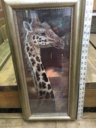 Vintage Framed Ruane Manning Giraffe Animal Print Signed Artwork - 23,1/2' X 11,1/2'