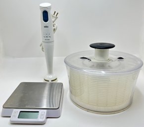 Oxo Salad Spinner, Salter Kitchen Scale & Braun Hand Blender