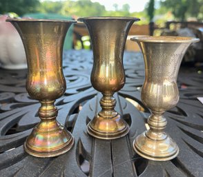 Set Of 3 Antique Engraved Sterling Kiddush Cups ~ 118 Gms ~